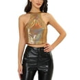 thumbnail image 1 of Allegra K Women's Holographic Party Blouse Halter Neck Stretch Crop Tank Top, 1 of 6