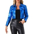 thumbnail image 1 of INSPIRE CHIC Women's Holographic Shiny Biker Button Down Metallic Jacket XL Blue, 1 of 5