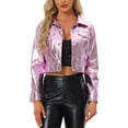 thumbnail image 1 of INSPIRE CHIC Women's Holographic Shiny Biker Button Down Metallic Jacket XL Pink, 1 of 6