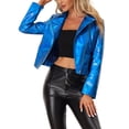 thumbnail image 1 of INSPIRE CHIC Women's Holographic Shiny Zipper Biker Metallic Jackets XL Blue, 1 of 6