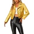 thumbnail image 1 of INSPIRE CHIC Women's Holographic Shiny Zipper Biker Metallic Jackets XS Gold, 1 of 6