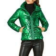 thumbnail image 1 of Allegra K Women's Holographic Zipper Quilting Metallic Short Puffer Coat Jacket, 1 of 6