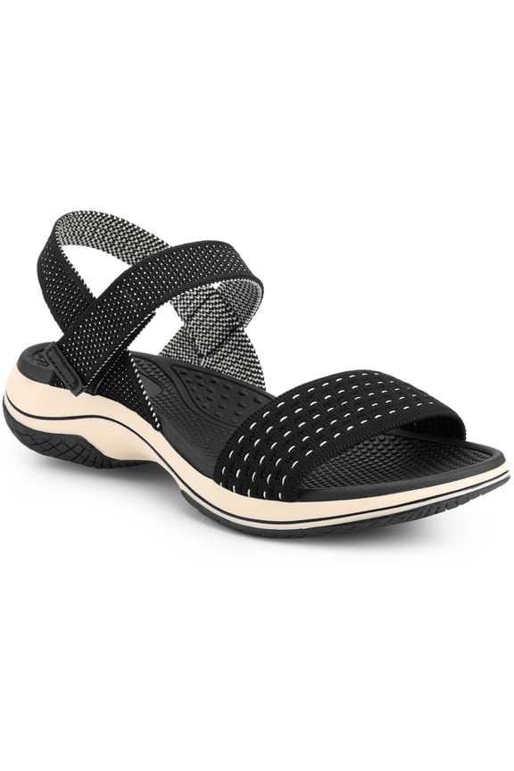 Allegra K Women's Hook and Loop Strap Platform Wedge Heel Sandals Black (Size 10)