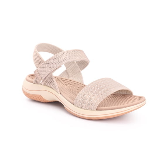 BLISSFUL STEP Women's Hook and Loop Strap Platform Wedge Heel Sandals Pink (Size 9)