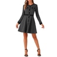 thumbnail image 1 of INSPIRE CHIC Women's Dress Houndstooth Plaid Crew Neck Button Front Elegant A-Line Dress XL Dark Gray, 1 of 6