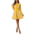 thumbnail image 1 of INSPIRE CHIC Women's Dress Houndstooth Plaid Crew Neck Button Front Elegant A-Line Dress XS Yellow, 1 of 6