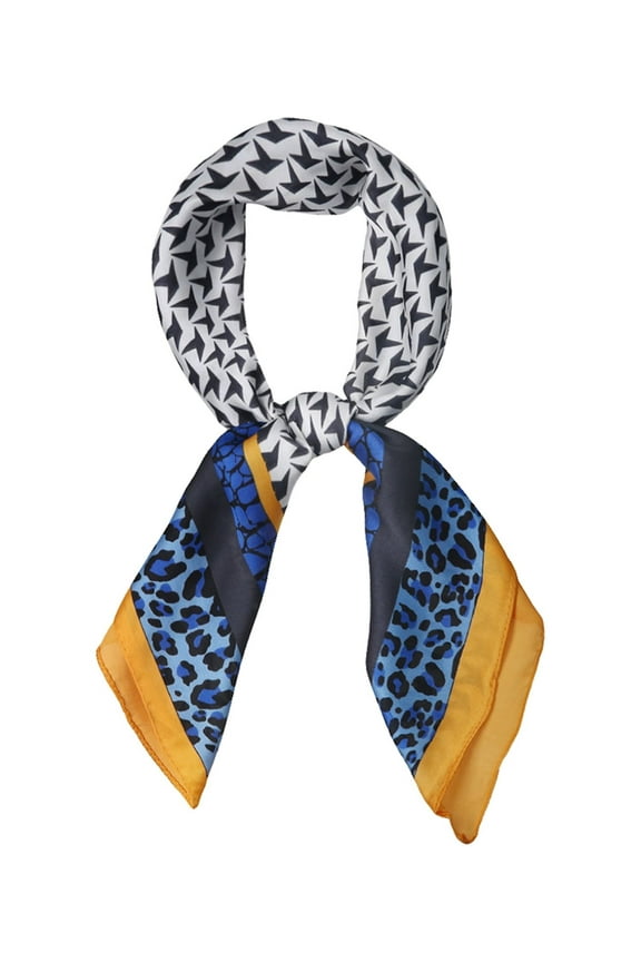 Women's Leopard and Houndstooth Print Square Scarf Kerchief Neckerchief Blue