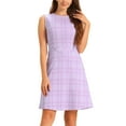 thumbnail image 1 of INSPIRE CHIC Women's Houndstooth Plaid Above Knee Sleeveless Fit and Flare Dresses XS Light Purple, 1 of 6