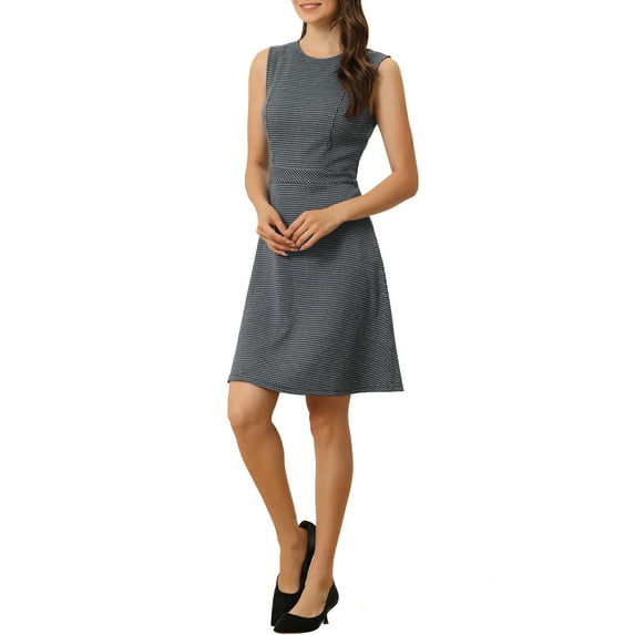 INSPIRE CHIC Women's Houndstooth Plaid Above Knee Sleeveless Fit and Flare Dresses L Navy Blue