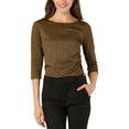 thumbnail image 1 of INSPIRE CHIC Women's Check Top Boat Neck 3/4 Sleeve Plaid Houndstooth Blouse M Brown-gold, 1 of 9