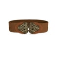 thumbnail image 1 of INSPIRE CHIC Women's Belt Interlocking Buckle Textured Elastic Fabric Waist Belt Brown One Size, 1 of 4