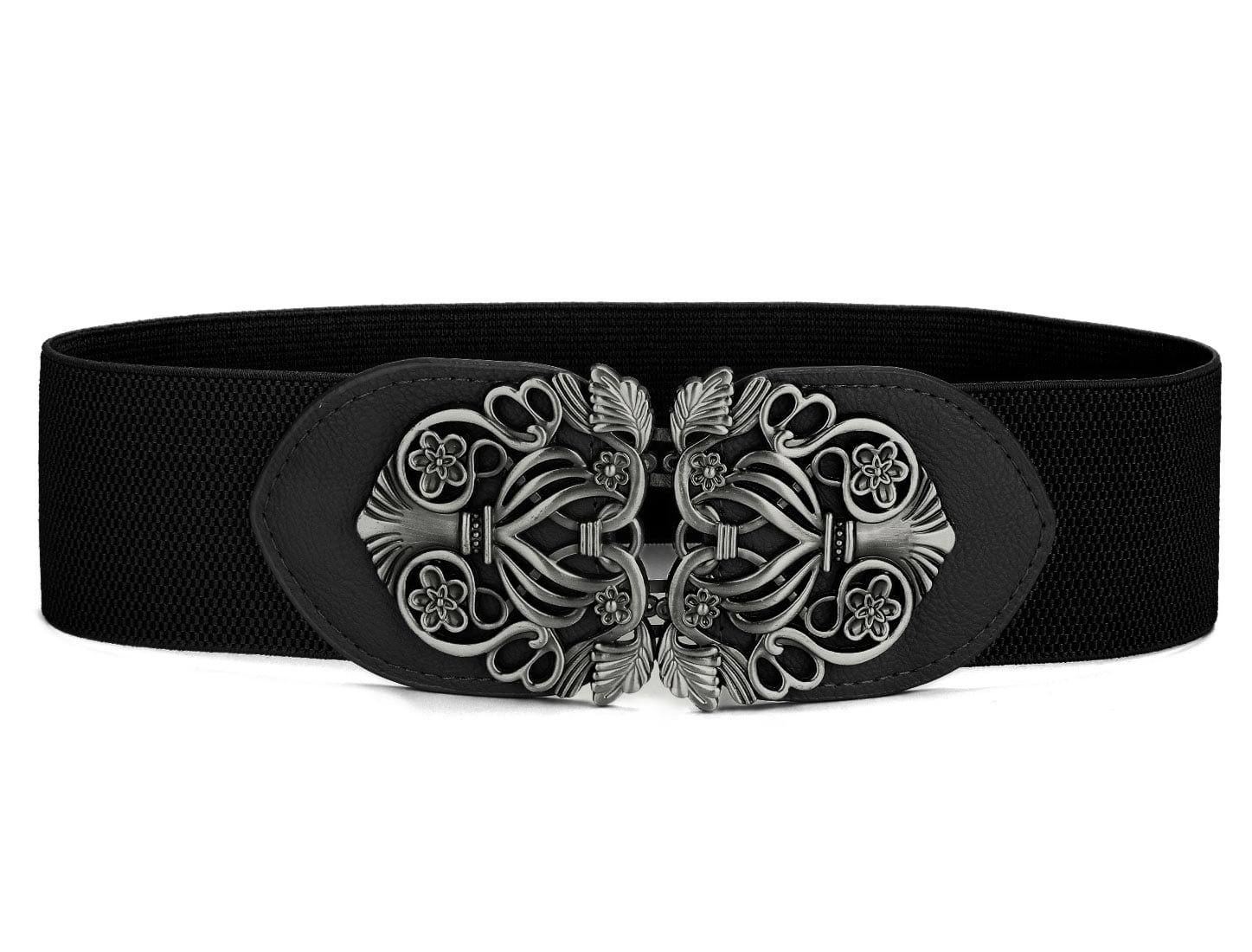 Women Elastic Waist Belt Fashion Metal Interlock Buckle Stretch Ladies Belt  For Dress Coat Shirt1pcsblack
