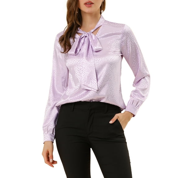 INSPIRE CHIC Women's Irregular Dotted Work Long Sleeve Tie Neck Blouse S Purple