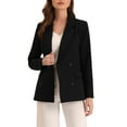 thumbnail image 1 of INSPIRE CHIC Women's Jacket Notched Lapel Double Breasted Padded Shoulder Blazer L Black-Solid, 1 of 7