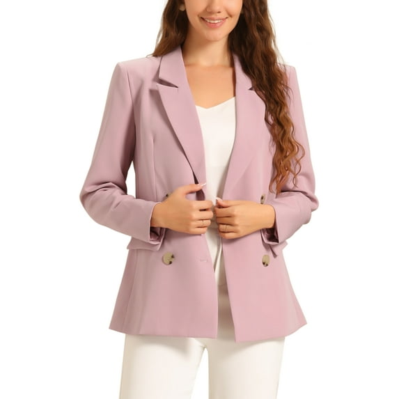 INSPIRE CHIC Women's Jacket Notched Lapel Double Breasted Padded Shoulder Blazer M Pink-Solid