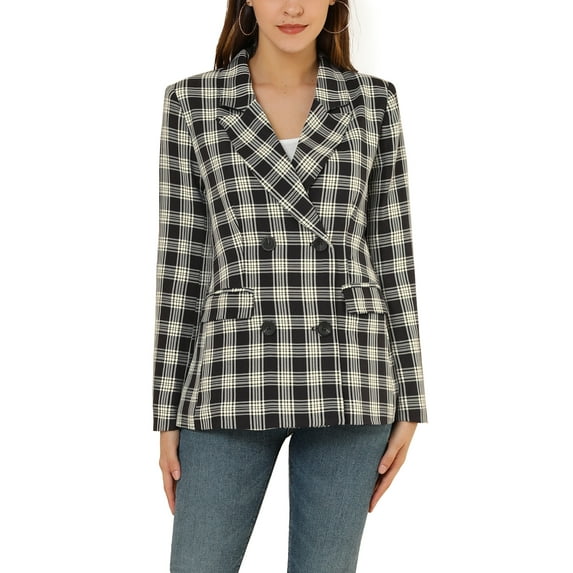 INSPIRE CHIC Women's Jacket Notched Lapel Double Breasted Padded Shoulder Blazer S Black