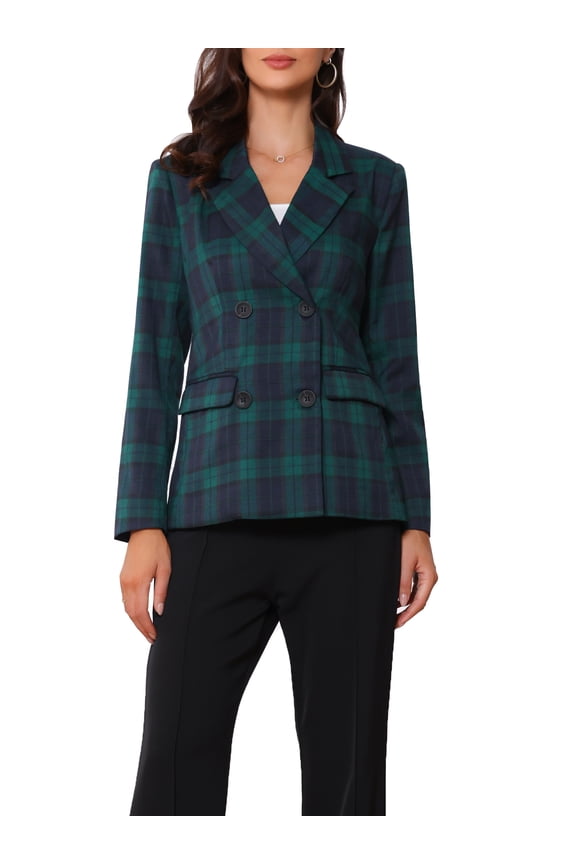 Women's Jacket Notched Lapel Double Breasted Padded Shoulder Blazer S Dark Green