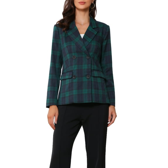 INSPIRE CHIC Women's Jacket Notched Lapel Double Breasted Padded Shoulder Blazer XL Dark Green