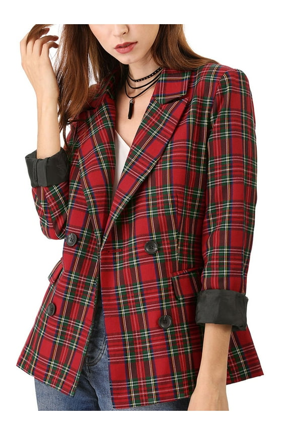 Women's Jacket Notched Lapel Double Breasted Padded Shoulder Blazer XL Red Green