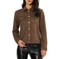 thumbnail image 1 of INSPIRE CHIC Women's Turn-Down Collar Flap Pockets Snap Button Faux Suede Jacket M Coffee, 1 of 8