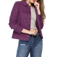 thumbnail image 1 of INSPIRE CHIC Women's Turn-Down Collar Flap Pockets Snap Button Faux Suede Jacket 3XL Purple, 1 of 7