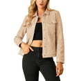 thumbnail image 1 of INSPIRE CHIC Women's Turn-Down Collar Flap Pockets Snap Button Faux Suede Jacket XS Apricot Pink, 1 of 9