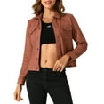 thumbnail image 1 of INSPIRE CHIC Women's Turn-Down Collar Flap Pockets Snap Button Faux Suede Jacket S Caramel, 1 of 6