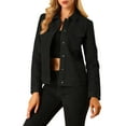 thumbnail image 1 of INSPIRE CHIC Women's Turn-Down Collar Flap Pockets Snap Button Faux Suede Jacket M Black, 1 of 8