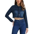 thumbnail image 1 of INSPIRE CHIC Women's Jean Jacket Frayed Button Up Washed Cropped Denim Jacket Nightfall Blue XS, 1 of 7
