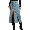 thumbnail image 1 of INSPIRE CHIC Women's Skirt Jean Zipper Front Split Maxi Length Denim Skirts with Pockets S Blue, 1 of 6