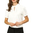 thumbnail image 1 of INSPIRE CHIC Women's Keyhole Short Puff Sleeves Mock Neck Casual Blouses S White, 1 of 8