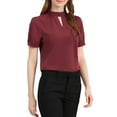 thumbnail image 1 of Allegra K Women's Keyhole Short Puff Sleeves Mock Neck Casual Blouses, 1 of 7