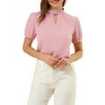 thumbnail image 1 of Allegra K Women's Keyhole Short Puff Sleeves Mock Neck Casual Blouses, 1 of 7