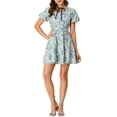 thumbnail image 1 of Allegra K Women's Keyhole Square Neck Dress Summer Floral Puff Sleeve Mini Dress, 1 of 6