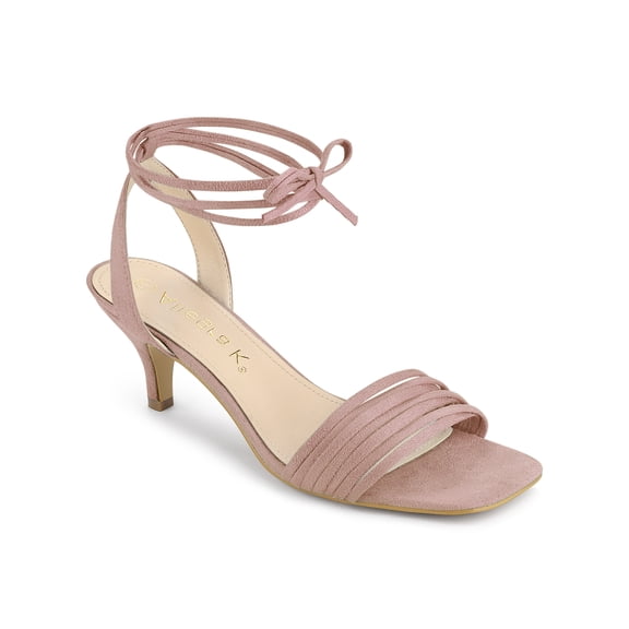 BLISSFUL STEP Women's Kitten Heel Strappy Suede Heel Sandals