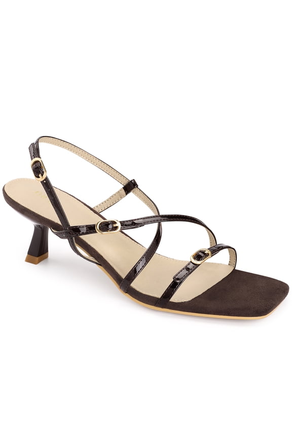 Allegra K Women's Kitten Heels Slingback Strap Buckle Heel Sandals Chocolate (Size 10)