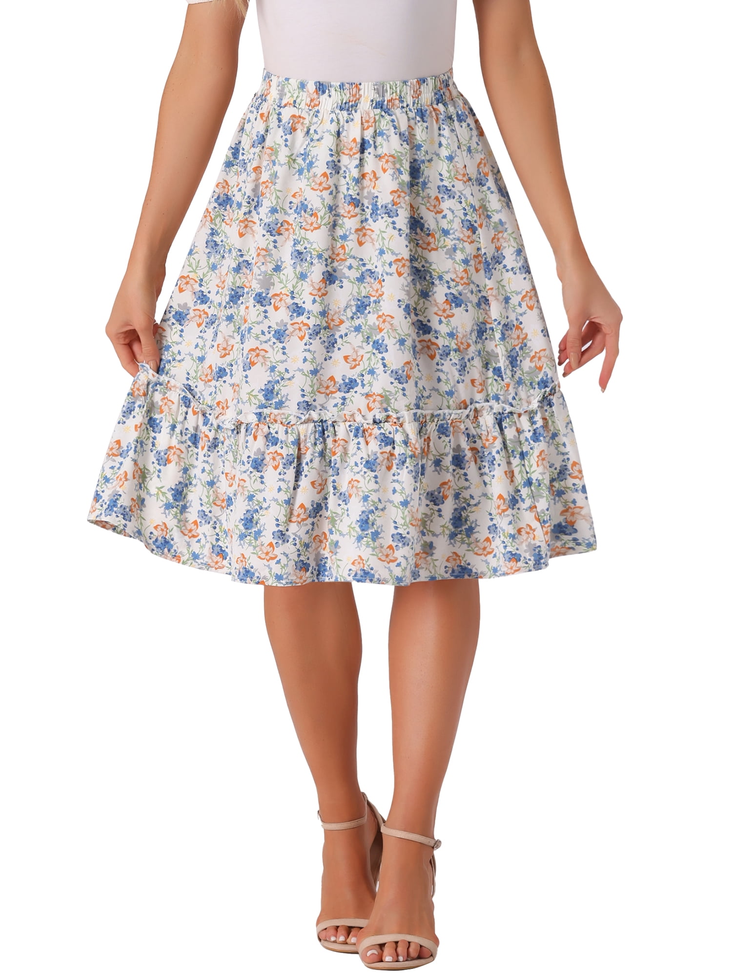 Women Floral Elastic Waist A-Line Skirt main image 1