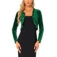 thumbnail image 1 of INSPIRE CHIC Women's Sweaters Knit Velvet Open Front Long Sleeves Shrug Cropped Cardigan M Green, 1 of 6