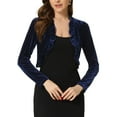 thumbnail image 1 of INSPIRE CHIC Women's Sweaters Knit Velvet Open Front Long Sleeves Shrug Cropped Cardigan XS Dark Blue, 1 of 6