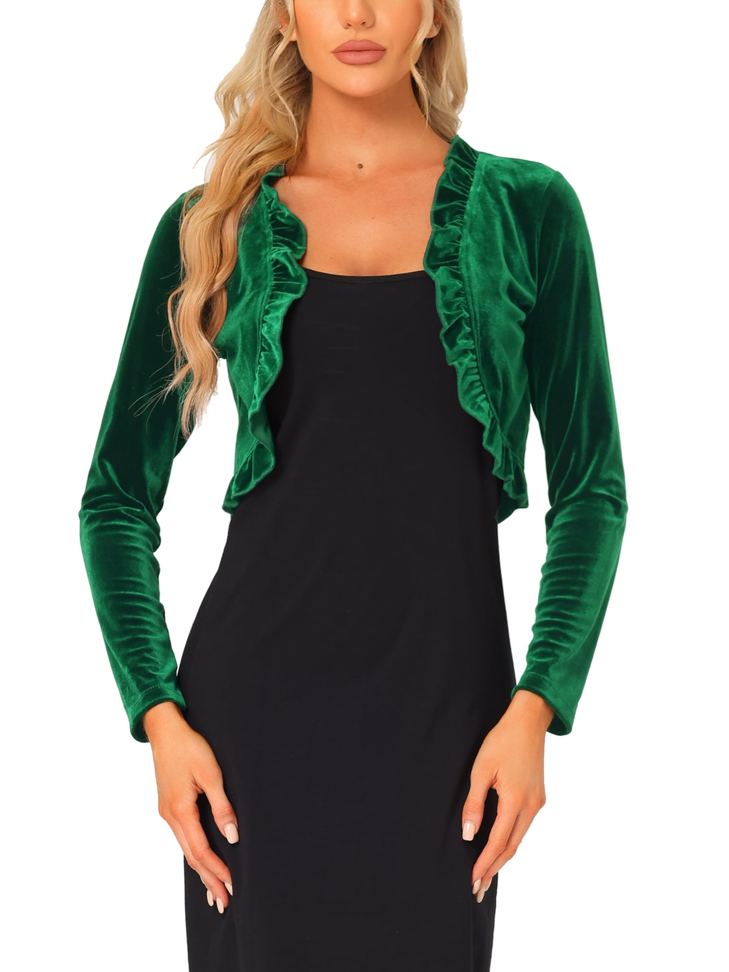 Allegra K Women's Knit Velvet Open Front Long Sleeves Shrug