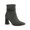thumbnail image 1 of BLISSFUL STEP Women's Knot Decor Square Toe Side Zip Block Heels Ankle Boots Gray 7, 1 of 8