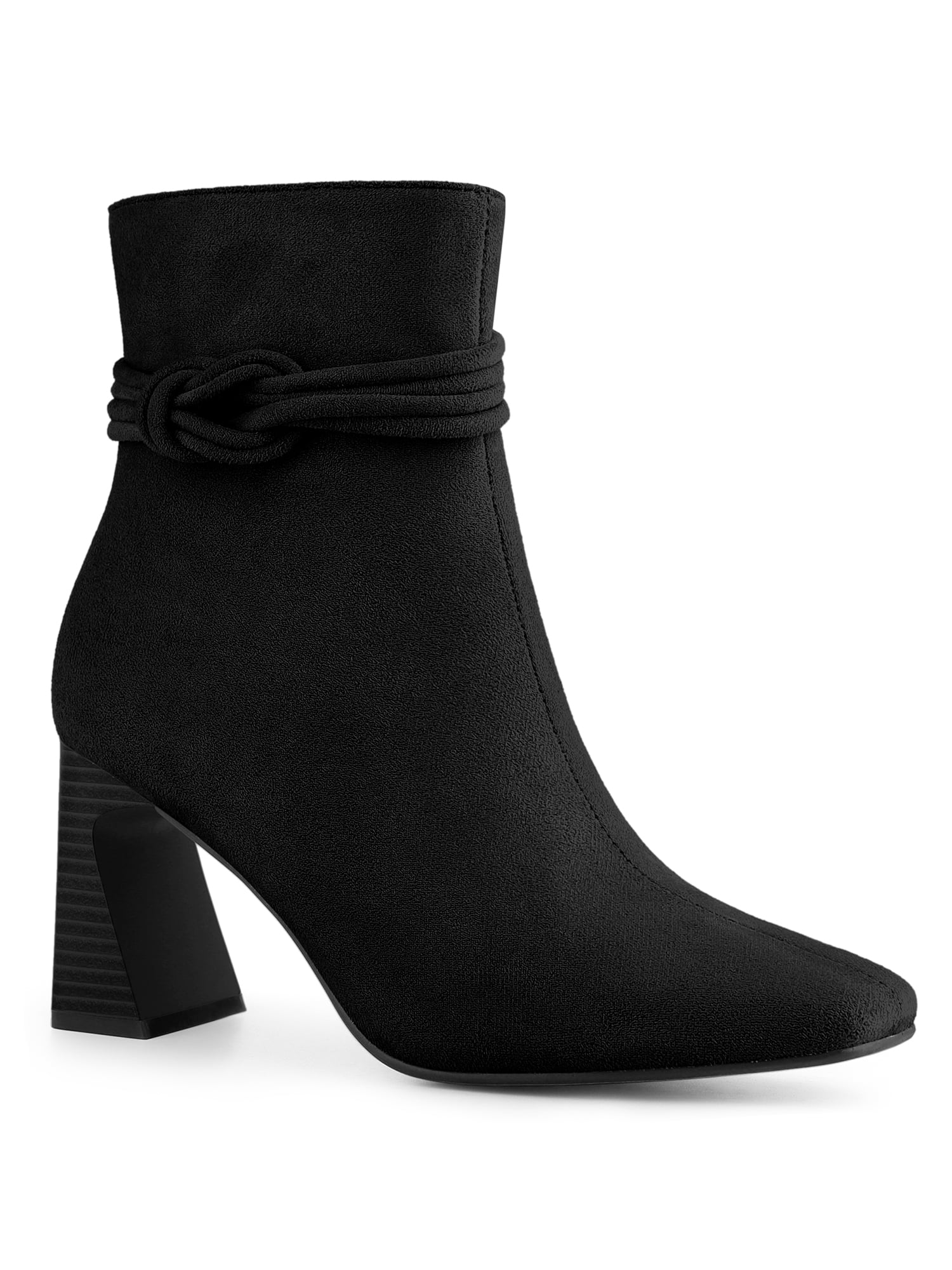 Allegra K Women's Knot Decor Square Toe Side Zip Chunky Heels Ankle