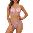 thumbnail image 1 of Allegra K Women's Lace Bra Sets Minimizer Adjustable Wide Straps Full Coverage Wireless Bra and Panty, 1 of 5