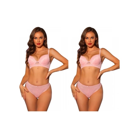 NOMADIC NOOK Women's Lace Bra and Panty Set Full Coverage Underwire Bras Two Piece Lingerie 2 Packs
