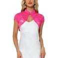 thumbnail image 1 of INSPIRE CHIC Women's Lace Bolero Shrug Stand Collar Button Short Sleeve Shoulder Cover Up S Hot Pink, 1 of 6