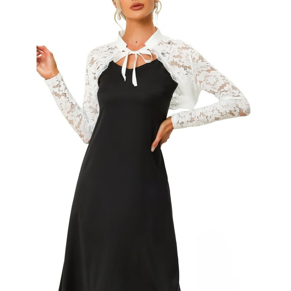 INSPIRE CHIC Women's Lace Cropped Shrugs Stand Collar Elegant Crochet Sheer Bolero XL White