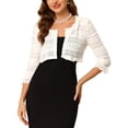 thumbnail image 1 of INSPIRE CHIC Women's Lace Elegant Crop Cardigan 3/4 Sleeve Ruffle Sheer Bolero Shrug White L, 1 of 6