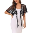 thumbnail image 1 of INSPIRE CHIC Women's Lace Floral Cardigan Short Sleeve Tie Front Shrugs Black S, 1 of 6