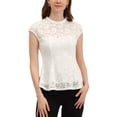 thumbnail image 1 of INSPIRE CHIC Women's Lace Floral Crochet Round Neck Sleeveless Peplum Blouse Top L White, 1 of 8