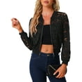 thumbnail image 1 of INSPIRE CHIC Valentine's Day Women's Lace Jackets Stand Collar Zip Up Mesh Sheer Bomber Jacket M Black, 1 of 6